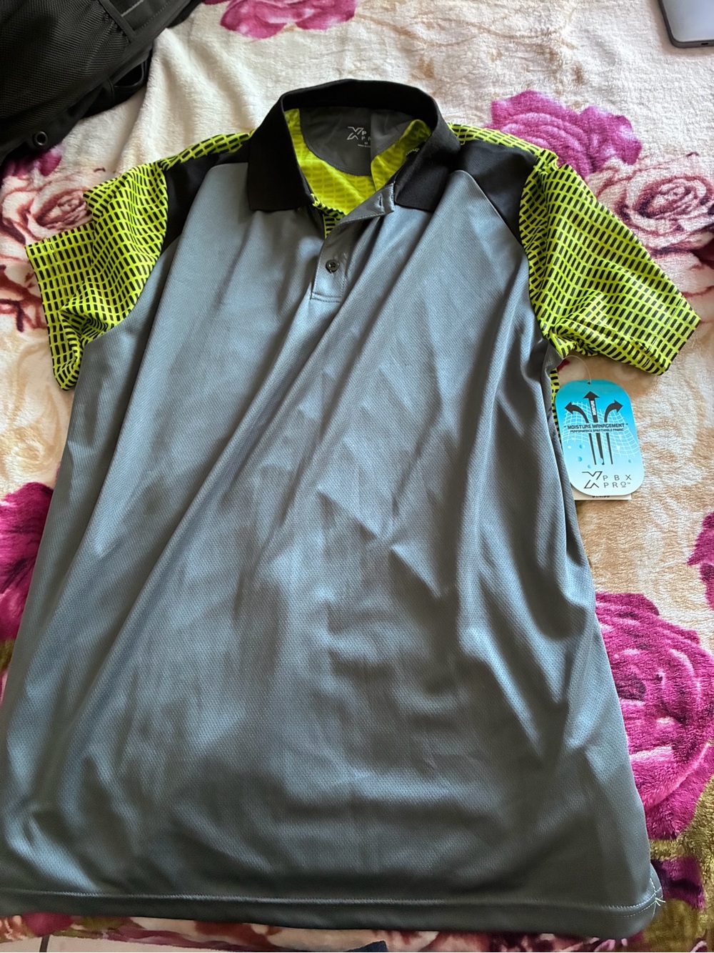 Vpx Pro Men's Gray Polo with Neon Yellow Accent